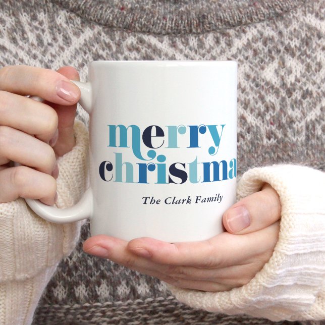 Blue Bold Lettering "Merry Christmas" Photo Coffee Mug (Creator Uploaded)