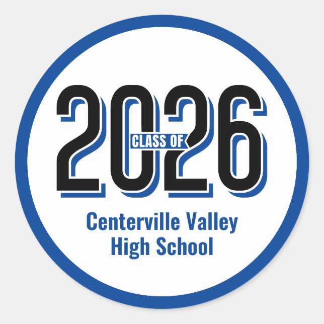 Blue Bold Shadowed Numbers Class of 2026 Classic Round Sticker (Front)