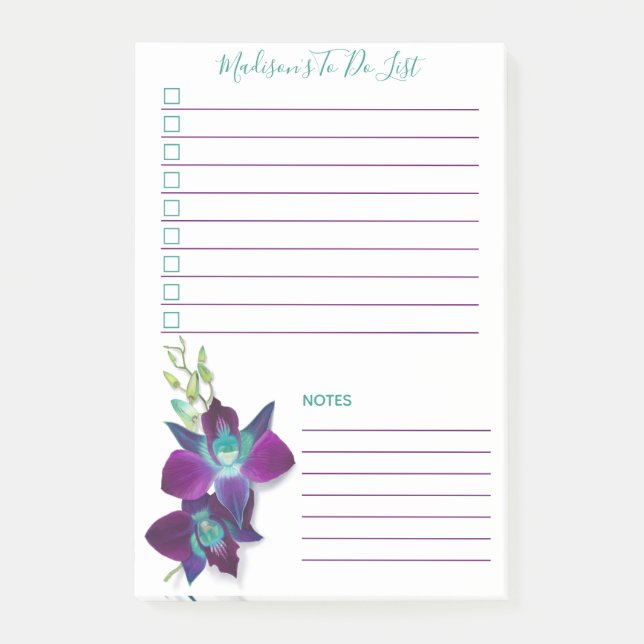 Blue Bom Dendrobium Orchid Personalized To Do List Post-it Notes (Front)