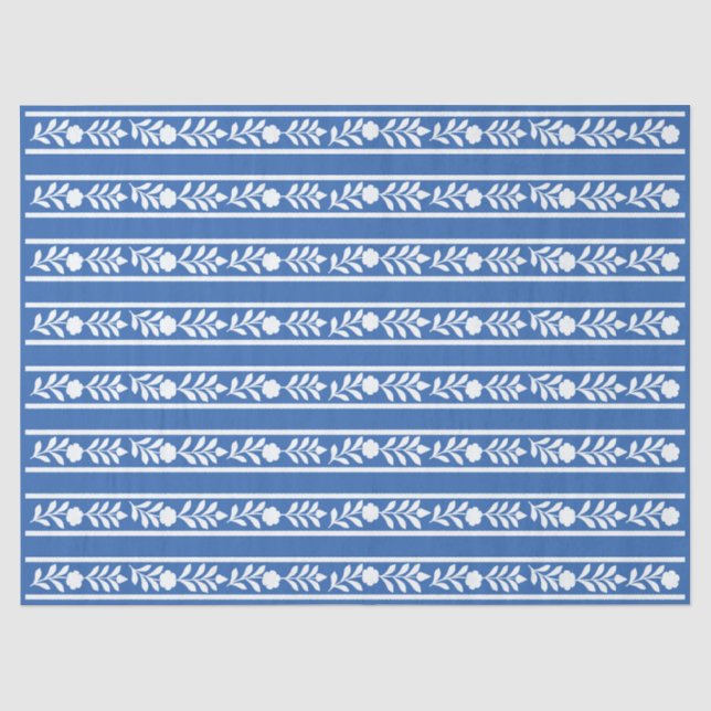 Blue Bone Inlay Floral Border Decoupage Paper (Front)