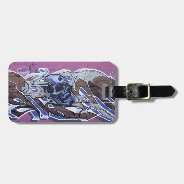Blue Bonehead Graffiti Luggage Tag (Front Horizontal)