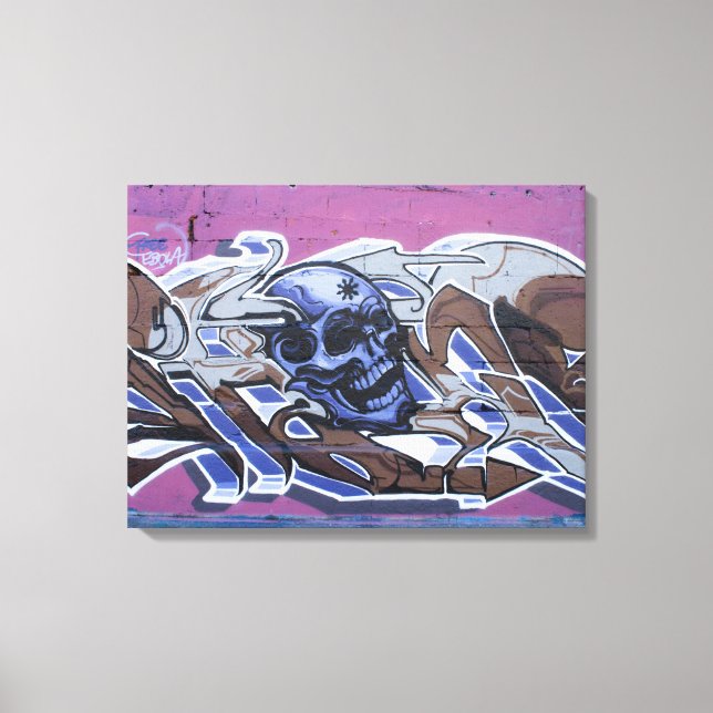 Blue Bonehead Skull Graffiti Canvas Print (Front)
