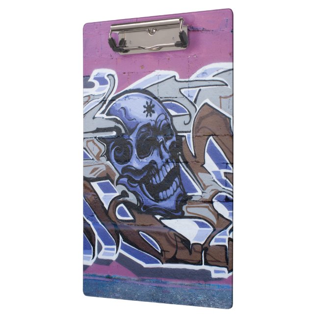 Blue Bonehead Skull Graffiti Clipboard (Left)