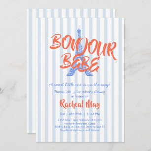 Blue Bonjour Bébé Baby Shower Invitation