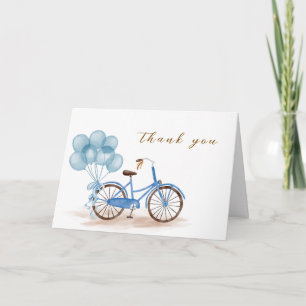 Blue Bonjour Bébé Balloon Bicycle Baby shower Thank You Card