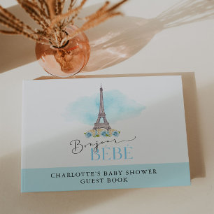 Blue Bonjour Bébé Eiffel Tower Baby Shower Guest Book