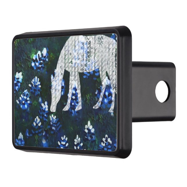 Blue Bonnets -White horse grazing Trailer Hitch Cover (Left)