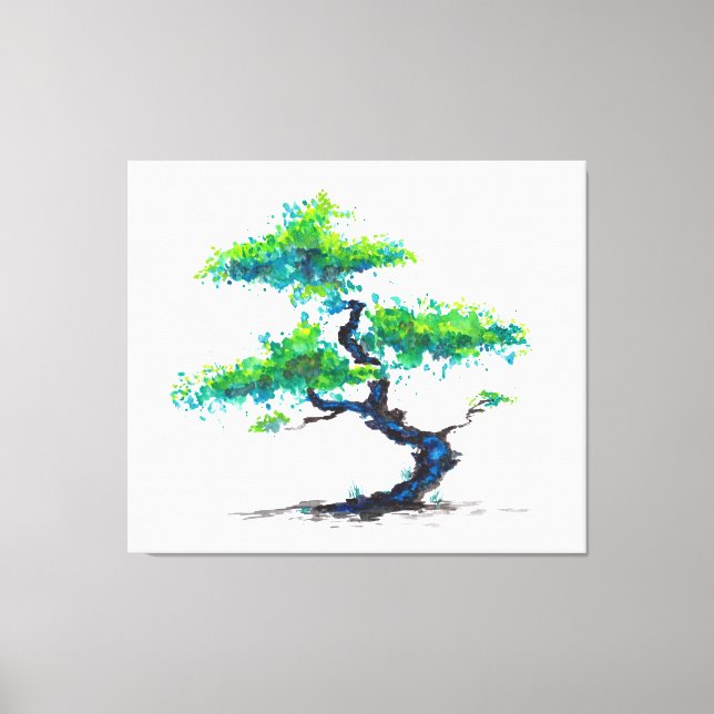 Blue Bonsai Watercolor Canvas Print (Front)