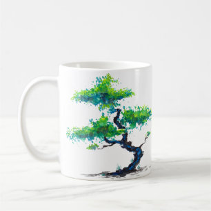 Blue Bonsai Watercolor Coffee Mug