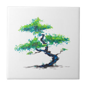 Blue Bonsai Watercolor Tile