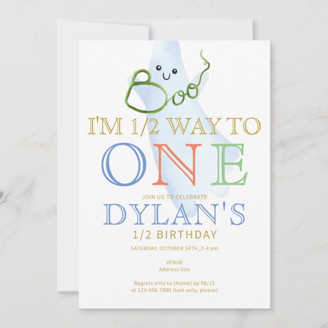 Blue BOO I'm Halfway to One 6 Month Boy Birthday Invitation (Front)