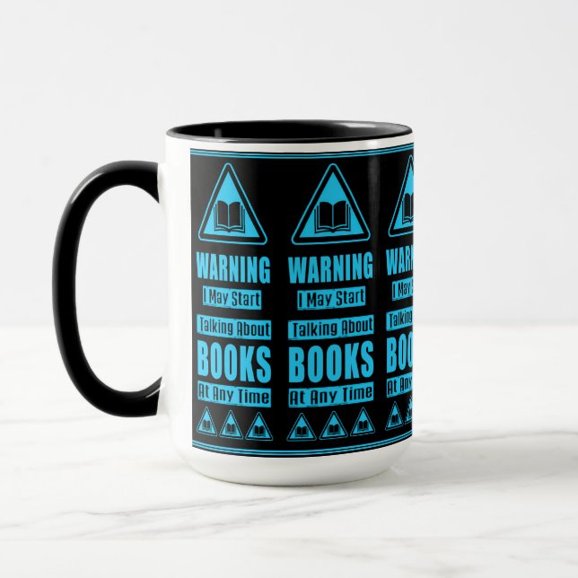 Blue Book Lovers Warning Sign Mug (Left)