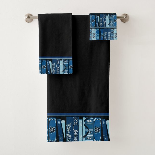 Blue Book Shelves Vintage Books Bath Towel Set (Insitu)