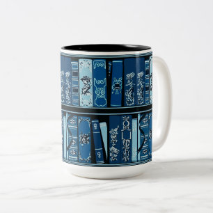 Blue Book Shelves Vintage Books Two-Tone Coffee Mug