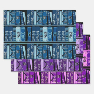 Blue Book Shelves Vintage Books Wrapping Paper Sheet