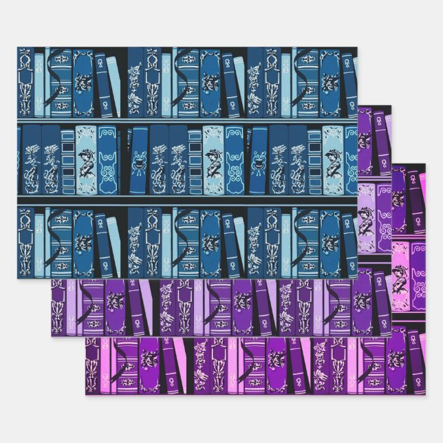 Blue Book Shelves Vintage Books Wrapping Paper Sheet (Set)
