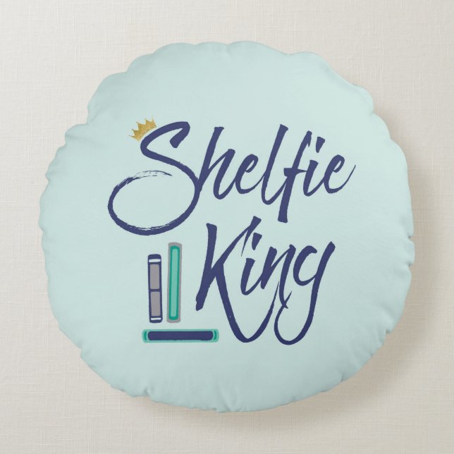 Blue Booklover Shelfie King Round Pillow (Front)