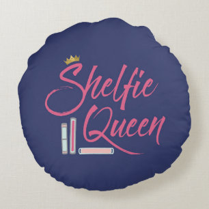 Blue Booklover Shelfie Queen Throw Round Pillow