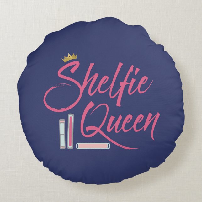 Blue Booklover Shelfie Queen Throw Round Pillow (Back)