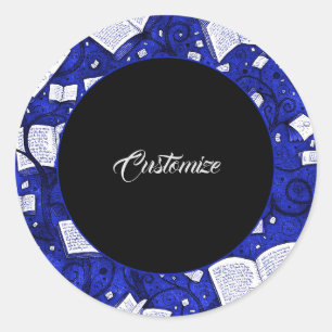 Blue Books Background Classic Round Sticker