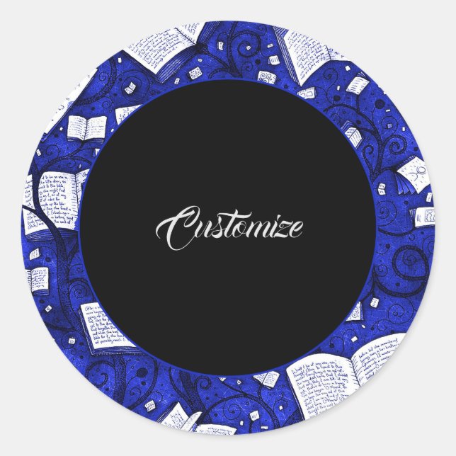 Blue Books Background Classic Round Sticker (Front)
