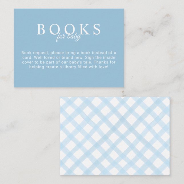 Blue Books for Baby Shower Card with Gingham Back (Front/Back)