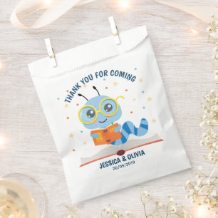 Blue Bookworm Theme Favour Bag