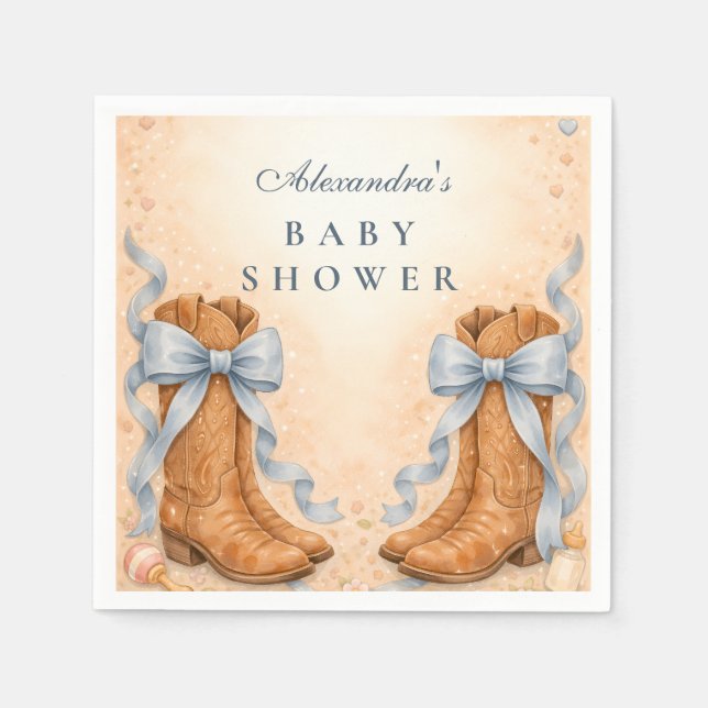 Blue Boots And Bows Boy Baby Shower Napkin (Front)