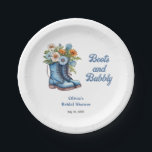 Blue Boots and Bubbly Blue Western Bridal Shower  Paper Plate<br><div class="desc">Boots & Bubbly Bridal Shower Theme - Blue Country Boots and Bubbly Western Cowgirl Bridal Shower Paper Plates.</div>