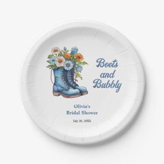 Blue Boots and Bubbly Blue Western Bridal Shower Paper Plate