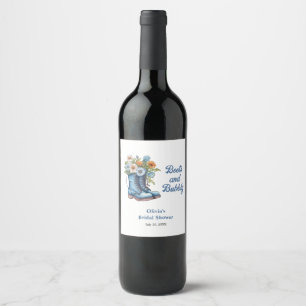 Blue Boots and Bubbly Blue Western Bridal Shower Wine Label