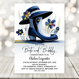 Blue Boots and Bubbly Bridal Shower Invitation