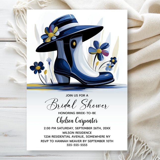Blue Boots and Derby Hat Bridal Shower Invitation (Creator Uploaded)