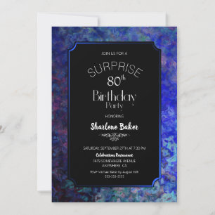 Blue Border Black Surprise 80th Birthday Invitation