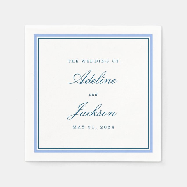 Blue Border Classic Traditional Wedding Napkins (Front)