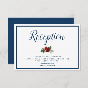 Blue Border Crimson Watercolor Peonies Reception Invitation