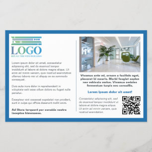 Blue Border Grey Text Logo & Qr Informative Flyer