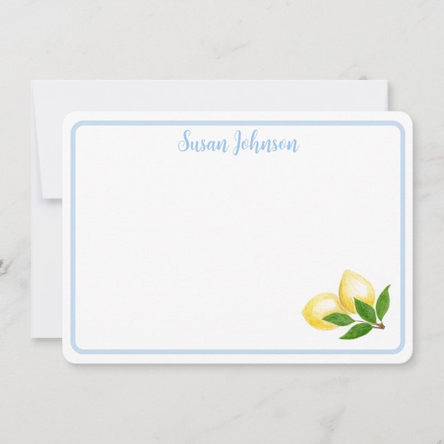 Blue Border Handpainted Amalfi Lemons NAME Thank You Card (Front)