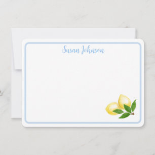 Blue Border Handpainted Amalfi Lemons NAME Thank You Card