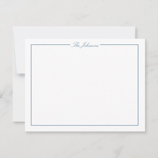 Blue Border Personalized Stationery Note Card (Front)