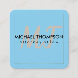 Blue   Border with Monogram Square Business Card