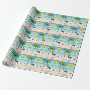 Blue Boston Terrier At A Tropical Summer Beach Wrapping Paper