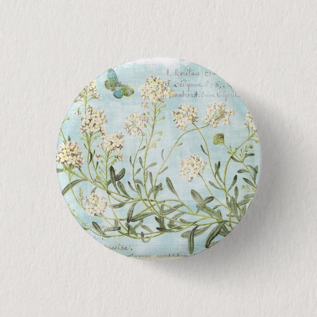 Blue Botanical 1 Inch Round Button (Front)