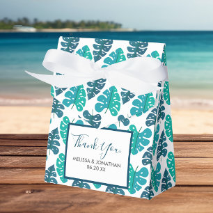 Blue Botanical Beach Palm Foliage Wedding Favor Box