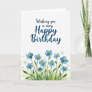 Blue Botanical Birthday Card