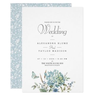 Blue Botanical Bohemian Watercolor Wedding Invitation