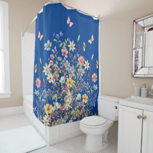 Blue Botanical Butterfly and Floral