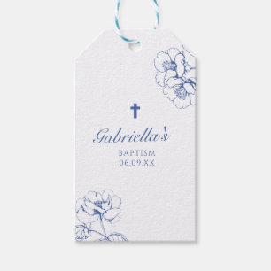 Blue Botanical Floral Baptism  Gift Tags