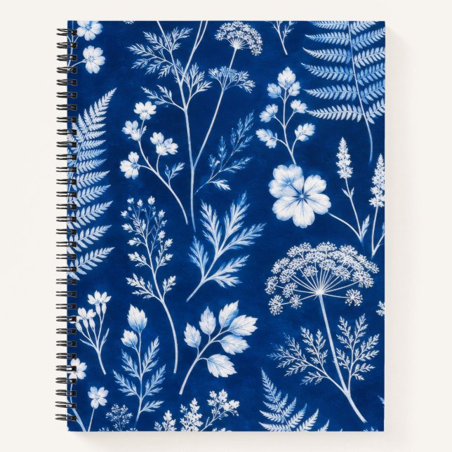 Blue Botanical Floral College Ruled Notebook (Front)
