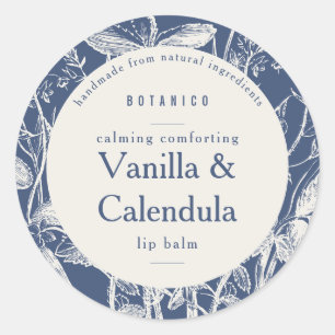 Blue Botanical Floral Natural Small Packaging Classic Round Sticker